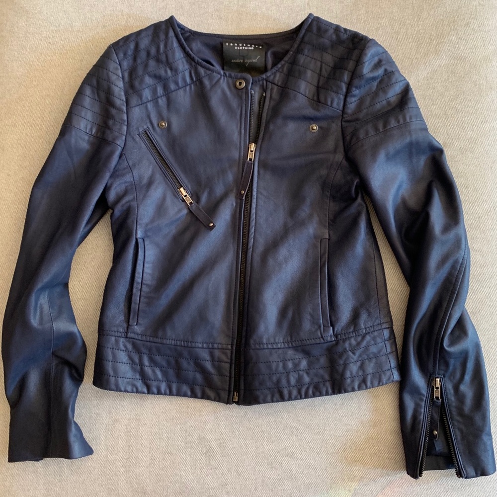 Midnight blue leather moto jacket by Sanctuary